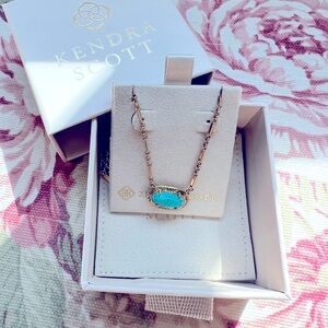 BNWOT Kendra Scott Elisa Vintage Gold Etch frame necklace/variegated turquoise